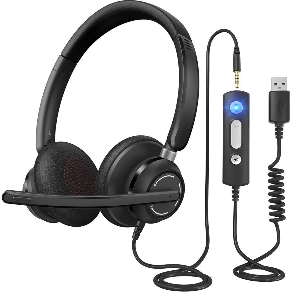 Wired Headphones with Microphone for PC, On-Ear Computer Laptop USB Headset with